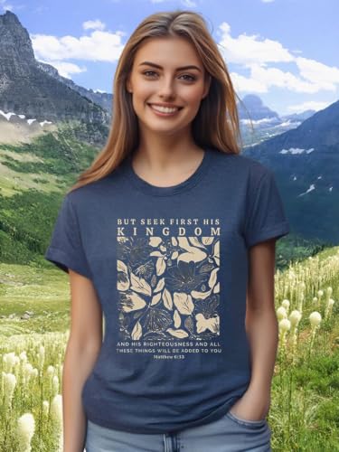 Christian Bible Verse T Shirts for Women - color: Blue1, size: Large