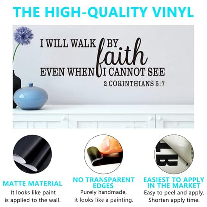 Christian Wall Decals for Living Room: Bible Verse Quotes Inspirational Bedroom Vinyl Art Wall Stickers - I Will Walk by Faith 32" X 12.5" - color: I Will Walk By Faith, size: Large