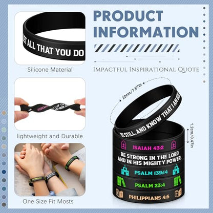 Ecation 72 Pcs Bible Verse Christian Bracelets Silicone,Black - color: Black