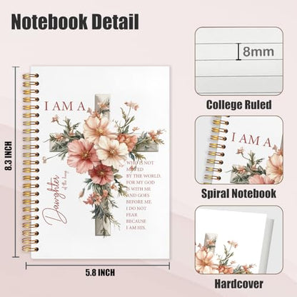 Floral Cross Christian Spiral Notebook Journal 5.5x8.3in, I Am a Daughter of the King Bible Scripture Hardcover Journal Notebook for Church Study Work Office - color: I Am a Daughter of the King