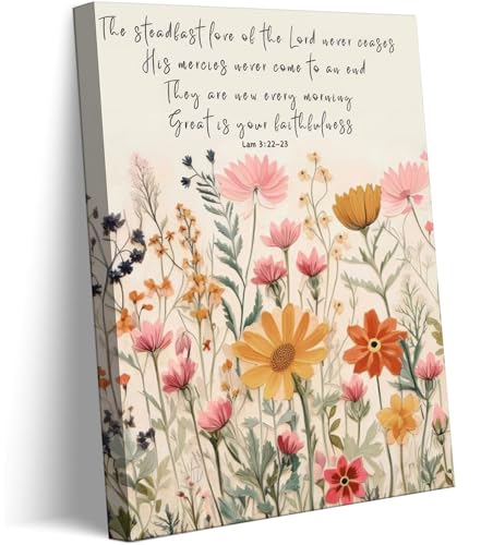 BBQCBA Christian Floral Scripture Canvas Wall Art Wildflower Bible Verse Posters Prints Steadfast Love Of Lord Religious Faith Wall Decor Picture for Living Room Bedroom Decoration - color: Wildflowers Canvas, size: 16"L x 12"W