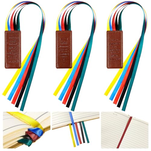 Outus Bible Ribbon Bookmarks Leather Tag,Flower,Morandi - color: Yellow,blue,red,green, style: Encourage