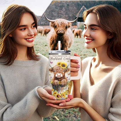 Highland Cow Gifts For Women, Teen Girls, and Her - Highland Cow Tumbler Gifts For Mothers Day, Birthday, Christmas, Valentines, Cowgirls Gift for Women - Cow Tumbler 40oz with Handle - color: Highland Cow Tumbler
