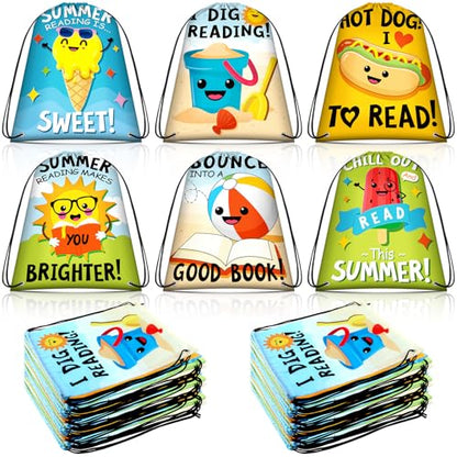 24 Pcs Summer Reading Drawstring Backpack Beach Drawstring Bags Large I Love Reading Book String Bag Kids Summer End of The Year Back to School Party Favors Supplies Gifts - style: Summer Reading