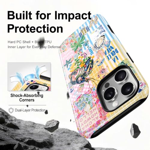 for iPhone 16 Pro Case, Cute Summer Magnetic Phone Case - color: Coastal Blue Yellow, size: iPhone 16 Pro