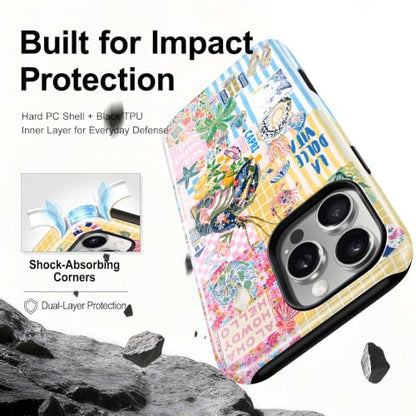 for iPhone 16 Pro Max Case, Cute Summer Magnetic Phone Case - color: Coastal Blue Yellow, size: iPhone 16 Pro Max