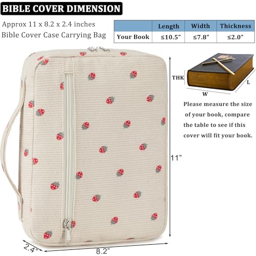 JIANYA Bible Cover Case for Women, Strawberry Bible Carrying Case Bible Carrier Bag for Girls with Handle and Zipper Pocket