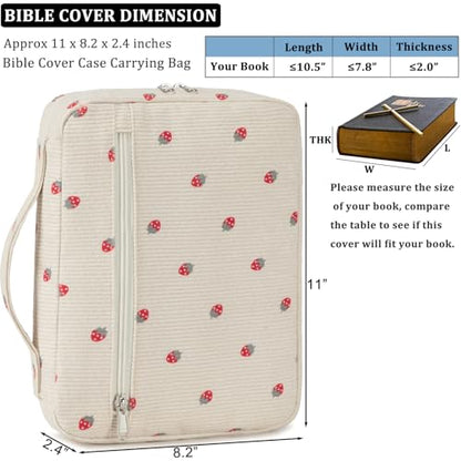 JIANYA Bible Cover Case for Women, Strawberry Bible Carrying Case Bible Carrier Bag for Girls with Handle and Zipper Pocket