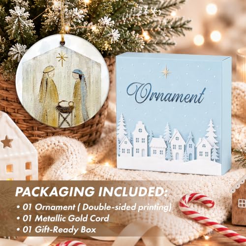 Holy Family Nativity Ornament 2026 - Mary Joseph Baby Jesus Religious Christmas Ceramic Hanging Keepsake - Christian Faith Gift for Mom, Grandma, Daughter, Sister, Wife, Friend - color: The Birth of the Savior