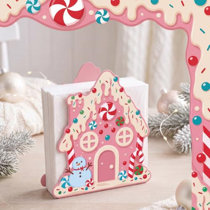 Nuogo Pink Gingerbread House Napkin Holder Christmas Metal Tissue Dispenser - style: Gingerbread House