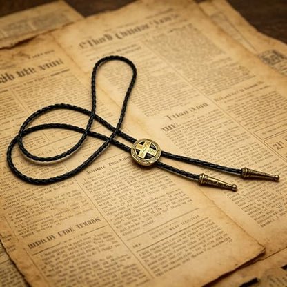 Fashionable Cross Bolo Tie Multi-Color Cross Shield Necktie - color: Retro Gold-style 1