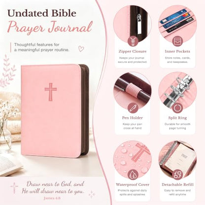 Ospelelf Removable Prayer Journal with Leather Pink 6 Ring Binder 3-Month - color: pink