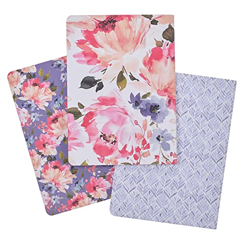 Christian Art Gifts Notebook Set: The Lord Bless You - Num. 6:24, Gifts for Women, Slim Notebooks, Cardstock, Bible Verse, Flexible Cover, Lined Paper, 64 Pages Each, Floral, Pink/Purple, Set/3 Large