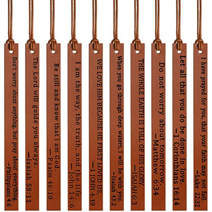 Laumoi 10 Pcs Christian Leather Bookmarks, Handmade Bible Verses Scripture Bookmarks for Women & Men, Religious Christian Gifts for Book Lovers, Church & Book Club Supplies(Elegant, Brown) - color: Brown