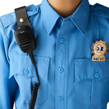 JAY-PEE Two-Way Radio Microphone Holder Epaulet Shoulder Leather Mic Clip - color: brass