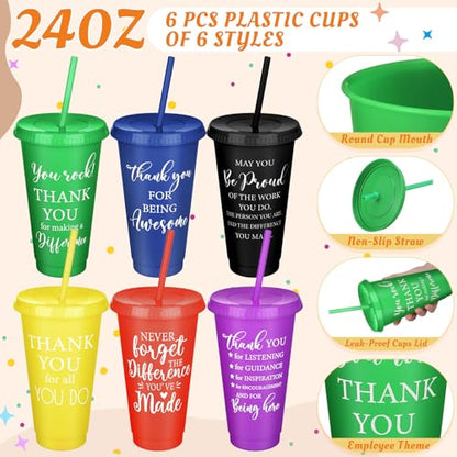 Funnymoom 24 Pcs Employee Appreciation Gifts Bulk for Women 24 oz Plastic Tumbler Cup Inspirational Makeup Cosmetic Bag Crew Sock Keychain Thank You Gift for Teachers School Staff Team Coworker - style: Employee