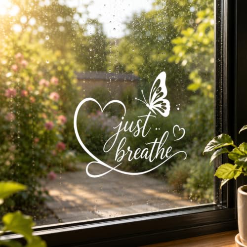 2Pcs Just Breathe Butterfly Decal Vinyl Car Window Sticker (White) - color: Just Breathe