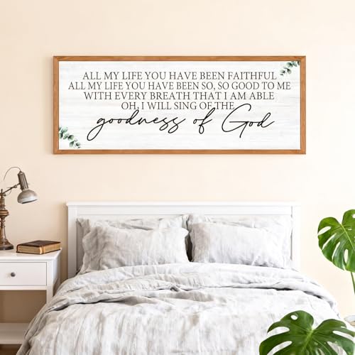 Goodness of God Framed Wall Art, 40''×15'' Positive Religious Long Natural Bible Verse for Christian God Jesus Christ Prayer, Vintage Rustic Holy Catholic Scripture Decor Natural - color: Natural Frame, style: Goodness of God