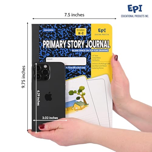4 Pack - EPI Primary Ruled Composition Notebook Black - 200 Pages (100 Sheets), 9-3/4 x 7-½ - Classroom Back to School Supplies, Heavy Duty, Durable Hardcover Office Notebooks, Sewn - size: Pack of 4, style: Primary Ruled