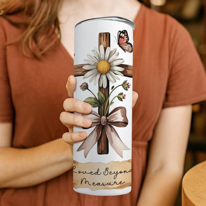 Christian Skinny Tumbler,Faith-Based Inspirational Tumbler Gift for Women - color: White-Brown