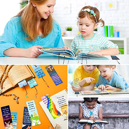 30 Pcs Christian Bible Verse Bookmarks for Kids with Cross Pendants