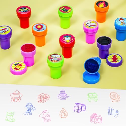 Cinrobiye 24 Pcs Fire Truck Stampers Party Favor Set, Cute Firefighter Truck Stamps for Kids Birthday Party, Classroom Rewards, Carnival Prizes, Goody Bag Fillers, Fire Safety Party Supplies - color: Fire Truck