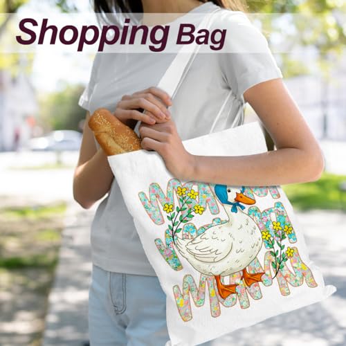 Mama Mom Tote Bag Mom Birthday Gifts Canvas Tote Bag, Reusable Canvas Shoulder Bags for Grocery Shopping, Beach 01 - color: Duckmama