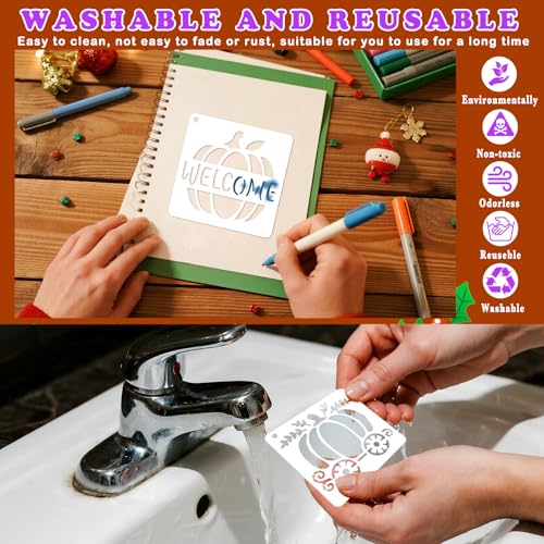 72 PCS Fall Stencils for Painting, 3x3 Inch Reusable Thanksgiving Stencils for Seasonal Home Art, Gourds Autumn Leave Turkey Thanksgiving Painting Templates on Wood, Window Door Decor DIY Decoration - style: 72PCS Thanksgiving