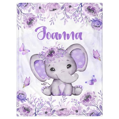 Personalized Baby Blanket for Girls, Custom Baby Blanket with Name Super Soft Personalized Name Blankets for Kids, Custom Elephant Blankets for Infant Toddler, Babys Gifts for Birthday - color: Blue-floral Butterfly