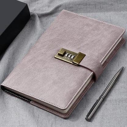 WEMATE Diary with Lock, A5 PU Leather Journal with Lock 240 Pages Pink - color: Pink