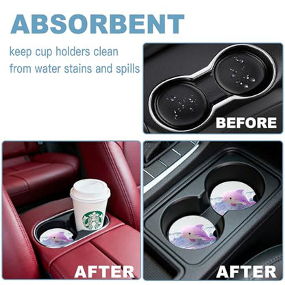 Ceramic Car Cup Holder Coasters Set of 2, 2.56 in Purple Dolphin - color: Purple Dolphin