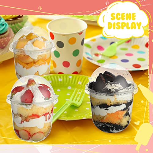 Cunhill 50 Pack Dessert Cups with Dome Lids Disposable Plastic Cups with Lids Clear Pet (No Hole), Sporks and Stickers for Plastic Fruit, Cake and Mini Snack Bowls(12 oz,Simple Cup) - size: 12 oz