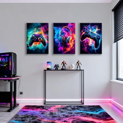 WENGTIAO 3Pcs Neon Gamepad Headphones Canvas Wall Art Prints 20"x28" - color: Cool Game Controller, size: 20"x28"x3Pcs