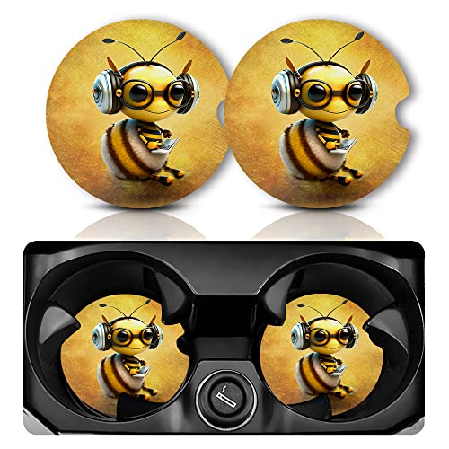 Yonlevres Car Coasters for Cup Holders, Bee, 2 Pack - color: Bee
