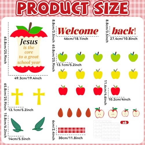 Jesus is The Core to a Great School Year Bulletin Board Set Christian Classroom Bulletin Board Decorations Welcome Back Religious Apple Cutouts for Sunday School VBS Classroom Chalkboard Wall Decor
