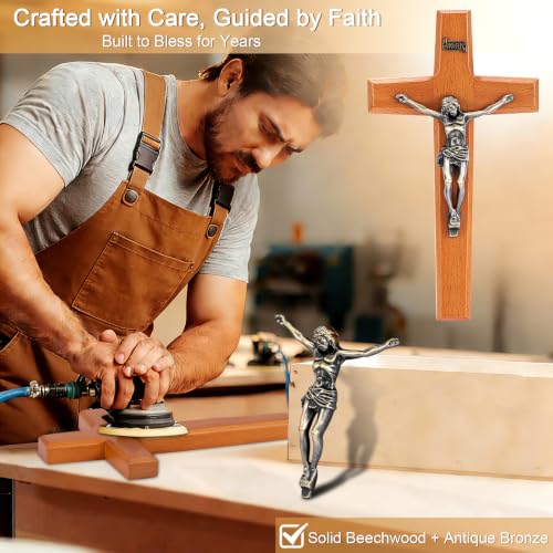 ACHIBANG Crucifix Wall Cross, 6.89" Wooden Catholic Jesus INRI Decor - size: 6.9"L x 3.8"W
