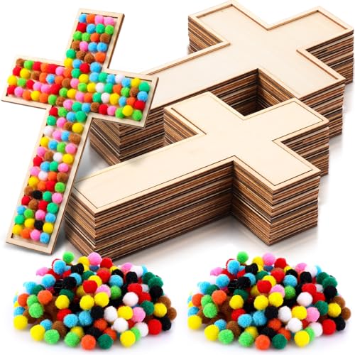 Blueweenly 12 Set Wooden Cross for Crafts, 9 Inch Layered with 200 Balls