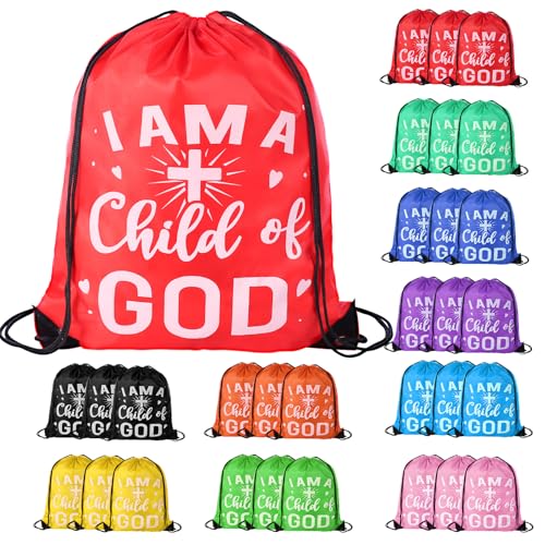 VZZNN 30 Pcs I Am a Child of God Drawstring Backpacks,Christian Gift Bags - color: Style 1
