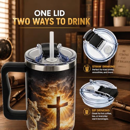 To My Son Gifts from Mom, Fathers Day Gift For Son, Graduation Birthday Gifts For Son, 40 Oz Coffee Tumbler With Handle, Adult Son Coffee Mug, Christian Lion Cross - color: Gifts for Son