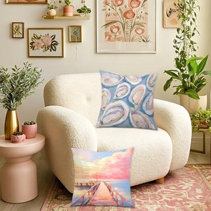 Pastel Coastal Oyster Sunset Throw Pillow Covers 18x18 Set of 2 - color: Colour -Bb
