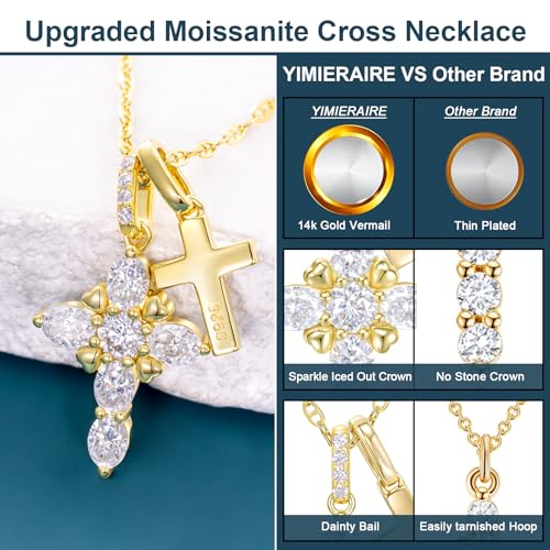 Moissanite Double Cross Necklace, Women Moissanite Diamond Cross Pendant - color: 14K Gold Vermeil(Iced+Polished)
