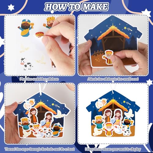 PAIVSUN 24Pcs Nativity Craft Sticker, Make a Nativity Scene Stickers DIY Hanukkah Christmas Crafts Kits for Xmas Tree Ornament Classroom Religious Christian Party Game Supplies, 2 Designs - style: Nativity 2 Styles