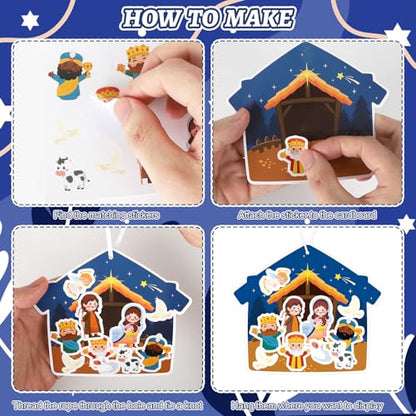PAIVSUN 24Pcs Nativity Craft Sticker, Make a Nativity Scene Stickers DIY Hanukkah Christmas Crafts Kits for Xmas Tree Ornament Classroom Religious Christian Party Game Supplies, 2 Designs - style: Nativity 2 Styles