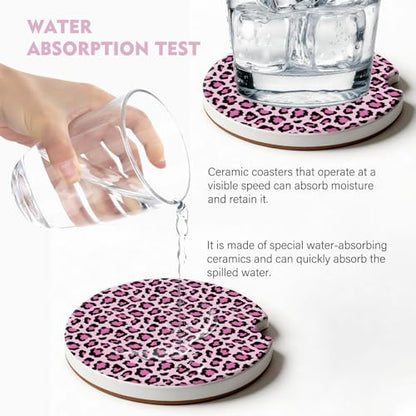 2 Pack Car Coasters for Cup Holders, Cute Car Accessories Interior (Leopard-Pink) - color: Leopard-pink