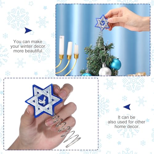 Namalu Christmas Hanukkah Tree Topper 4 Inch Mini Star of David Tree Topper Small Hanukkah Ornament Decor for Chanukah Jewish Home Xmas Wine Bottle Wedding Bridal Shower Holiday Party Decoration - style: Hexagram