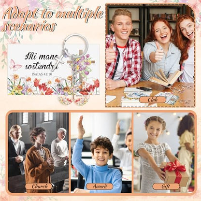 Sureio 100 Sets Spanish Christian Keychain and Cards - style: Classic Butterfly