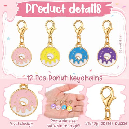 Kenning 12 Set Pocket Hugs Donut Keychains Gifts Bulk, Positive Small Sweet Pocket Size Inspirational Gifts with Motivational Cards for Back to School Teacher Employee Women Appreciation - style: Donut
