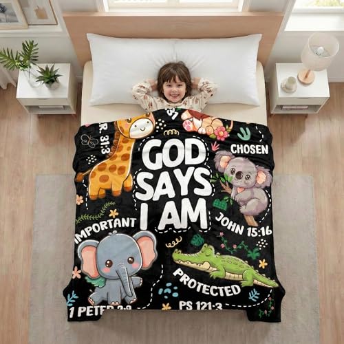 Animals Bible Blanket,Christian Gifts,God Says I Am Throw Blankets 40 x 50" - color: Bible-animals, size: 40"x50"