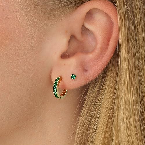14K Gold Huggie Earrings for Women Silver Huggie Hoop Earrings Cubic Zirconia Huggie Earrings Stud Earrings Lightweight Dainty Hypoallergenic Earrings Jewelry Gifts - color: Gold Green CZ Hugggies