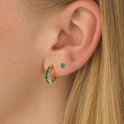 14K Gold Huggie Earrings for Women Silver Huggie Hoop Earrings Cubic Zirconia Huggie Earrings Stud Earrings Lightweight Dainty Hypoallergenic Earrings Jewelry Gifts - color: Gold Green CZ Hugggies